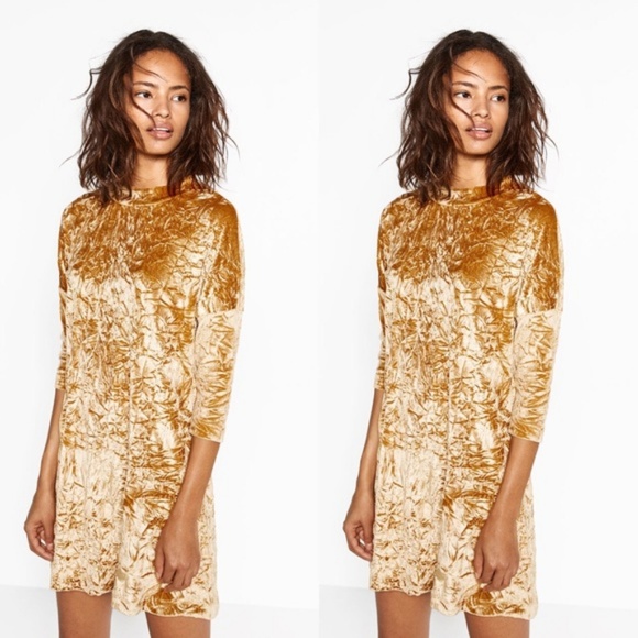 ZARA Collection | Gold Crushed Velvet Sack Dress - Picture 2 of 2